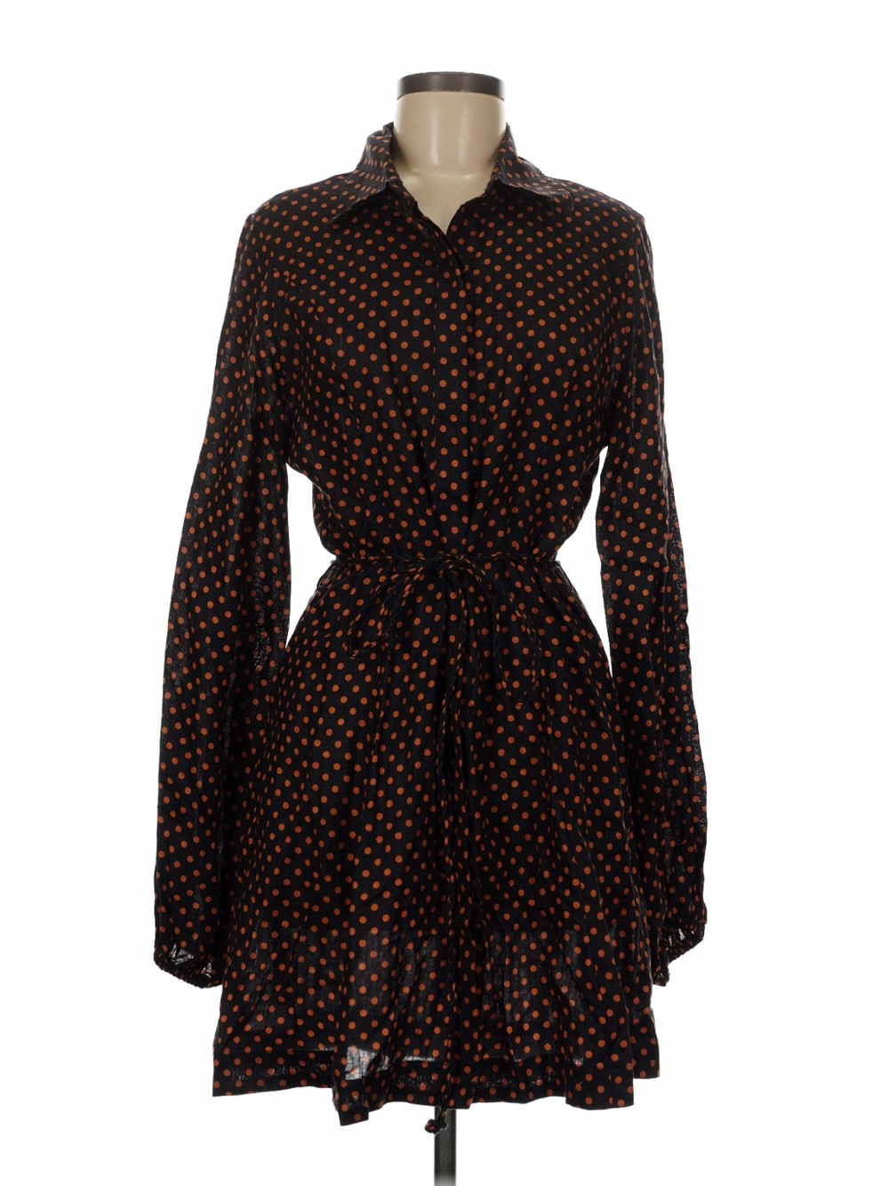 FAITHFULL THE BRAND Black and Orange Polka Dot Dress